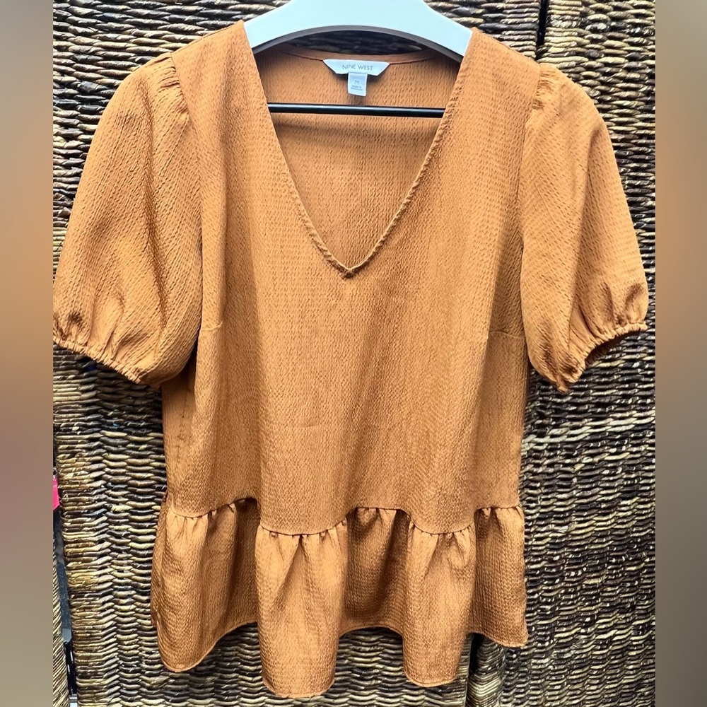 Nine West Rust V-Neck Blouse-‎ Medium